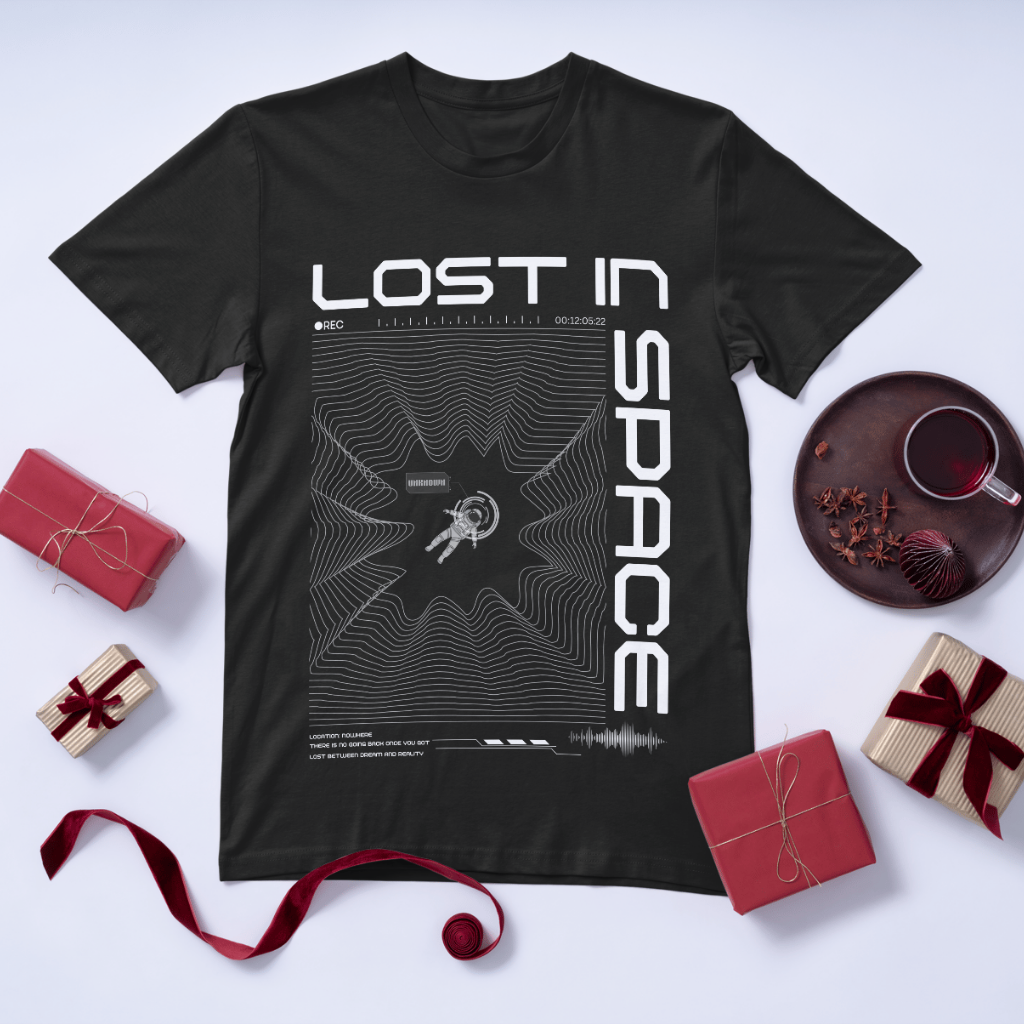 Shop All Western Collar apparel: featuring a black "Lost in Space" graphic tee among a curated collection of urban streetwear.