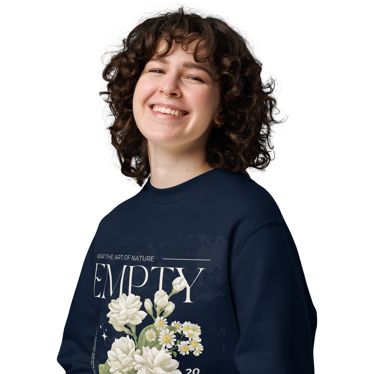 Women’s premium graphic tee with floral "Empty" print, styled for a modern urban-edge look.