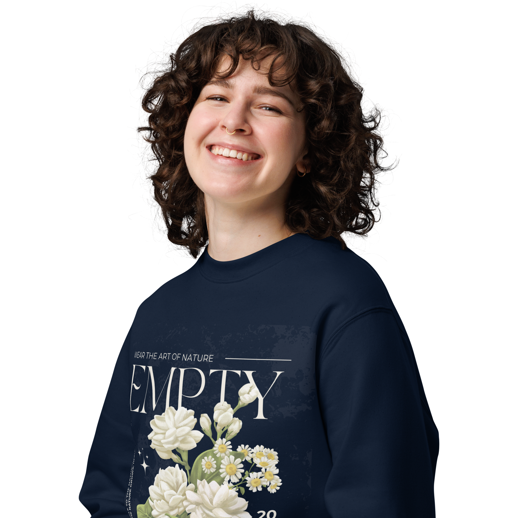 Women’s premium graphic tee with floral "Empty" print, styled for a modern urban-edge look.
