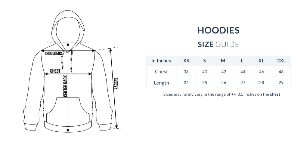Size chart for It's My Mouth Hoodie