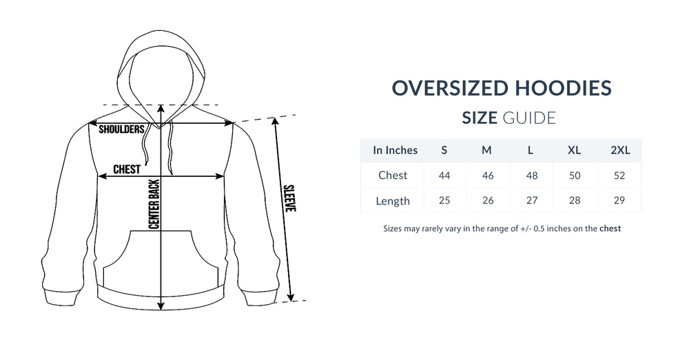 Size chart for Kalki: The Eternal Avenger Oversized Hoodie