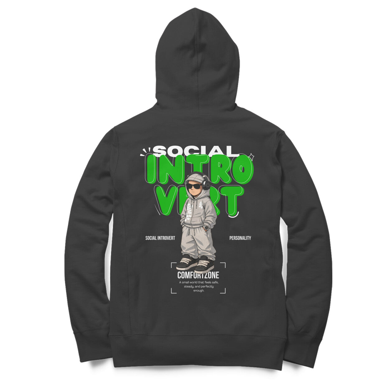 Unisex Social Introvert oversized hoodie black neon green anime comfort zone Western Collar