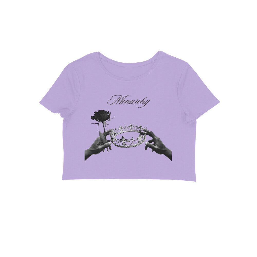 Women's Monarchy crop top off Iris Lavender monochrome crown calligraphy Western Collar