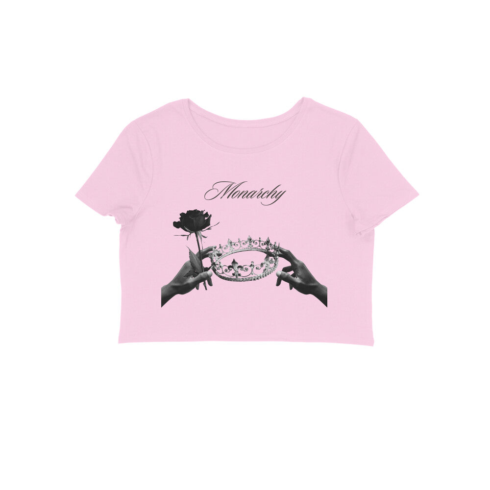 Women's Monarchy crop top off Light Pink monochrome crown calligraphy Western Collar