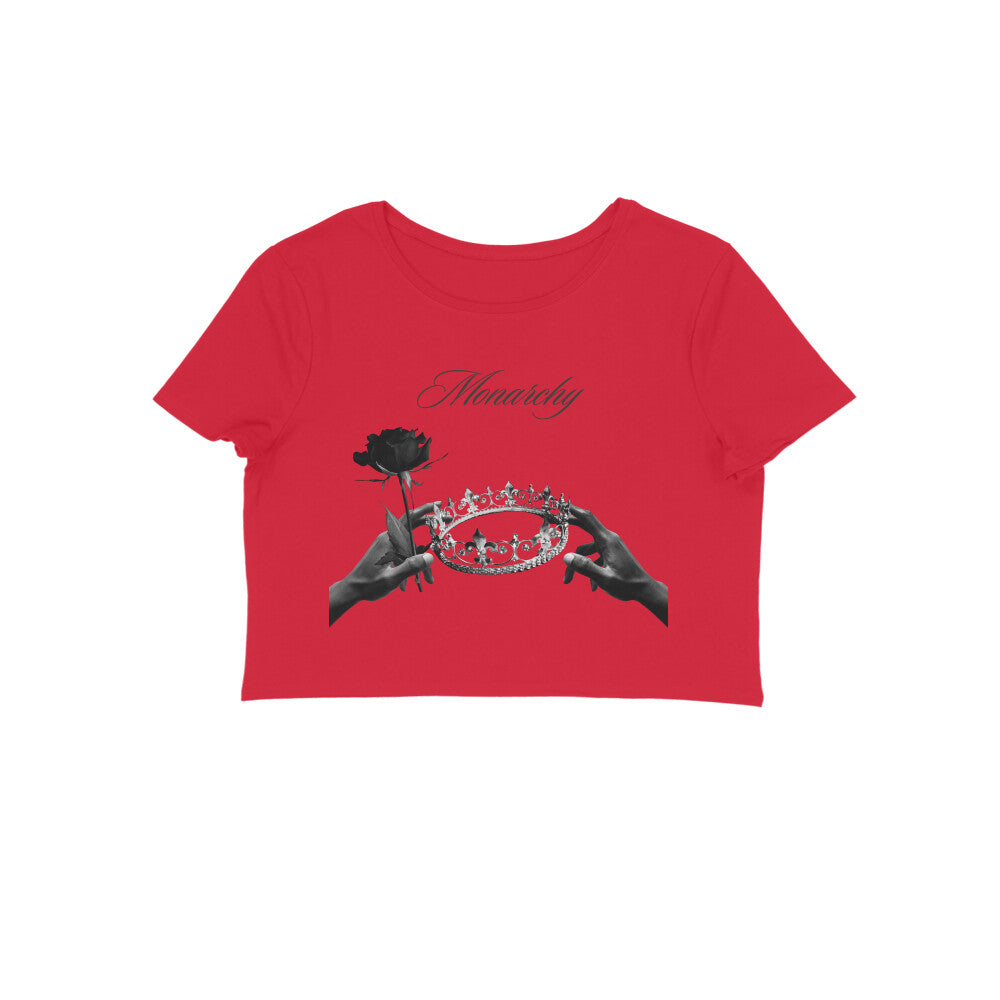 Women's Monarchy crop top off Red monochrome crown calligraphy Western Collar