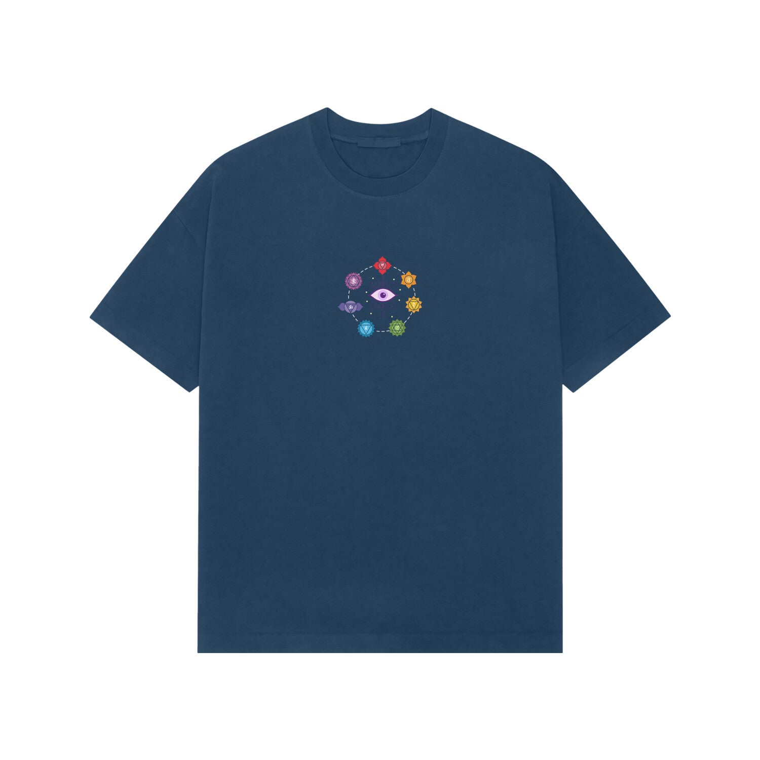 Unisex Kalki avatar premium oversized tee navy blue Hindu mythology chakra design Western Collar