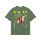 Unisex Kalki avatar premium oversized tee forest green Vishnu avatar Western Collar