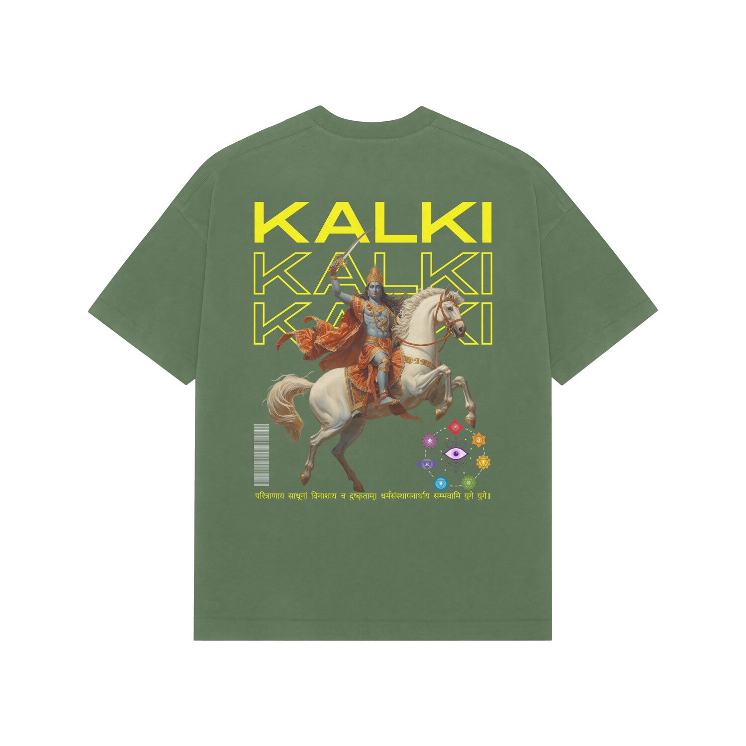 Unisex Kalki avatar premium oversized tee forest green Vishnu avatar Western Collar