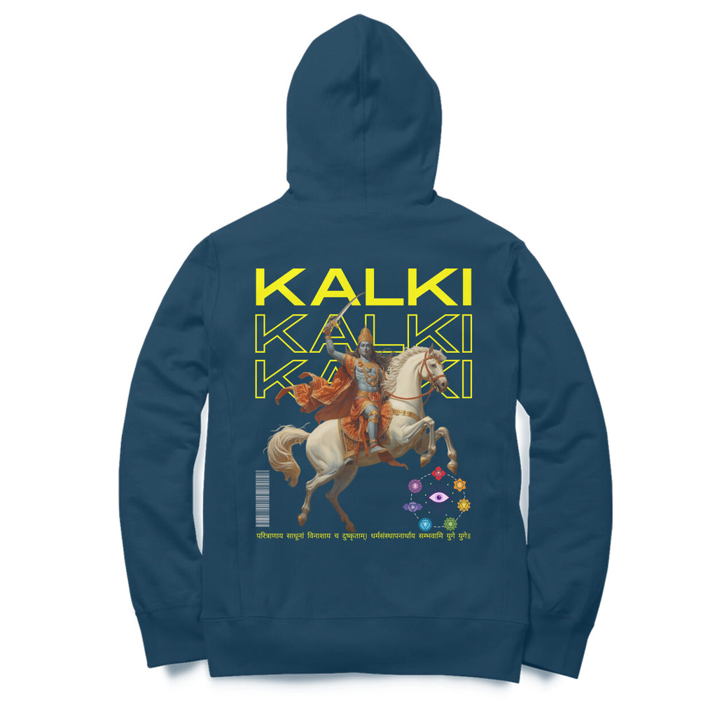 Unisex Kalki avatar oversized hoodie navy blue Vishnu avatar Western Collar