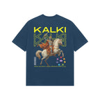 Unisex Kalki avatar premium oversized tee navy blue Vishnu avatar Western Collar