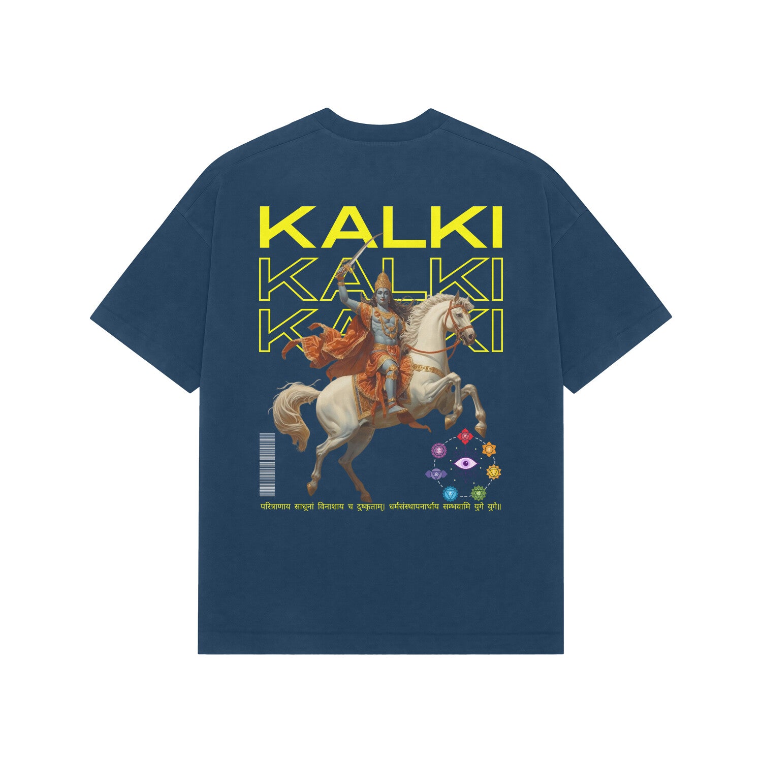 Unisex Kalki avatar premium oversized tee navy blue Vishnu avatar Western Collar