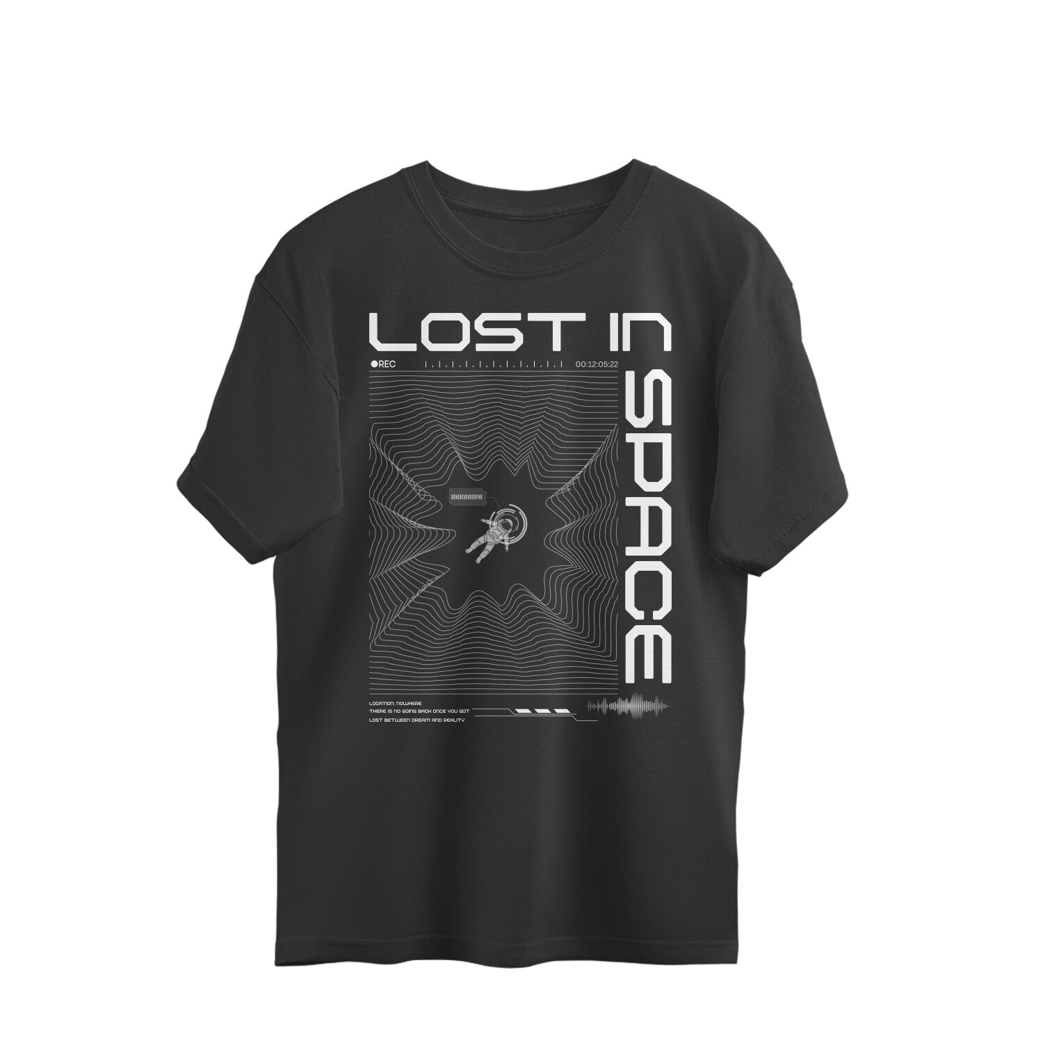Unisex Lost in Space oversized graphic tee black astronaut space design Western Collar