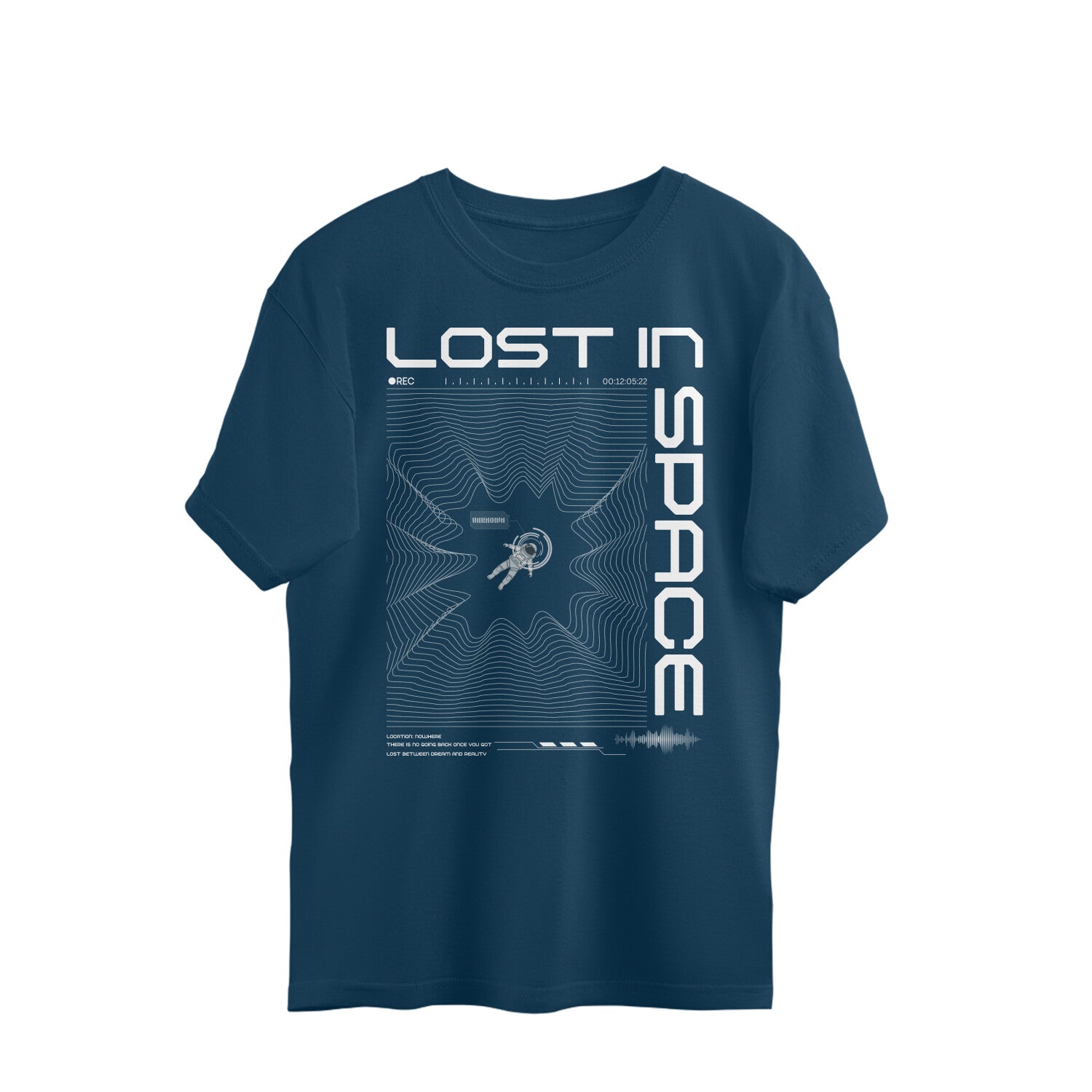 Unisex Lost in Space oversized graphic tee navy blue space aesthetic Western Collar